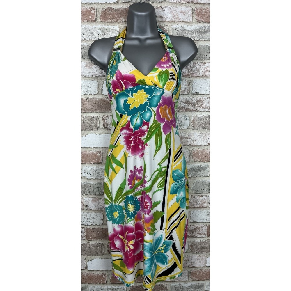 Cache Vintage 90's Tropical Floral Halter Bodycon Stretch Dress - size‎ 0